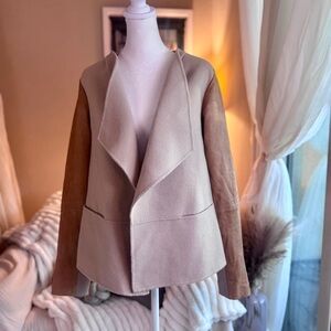 Vince Women's Wool and Leather Open Front Blazer